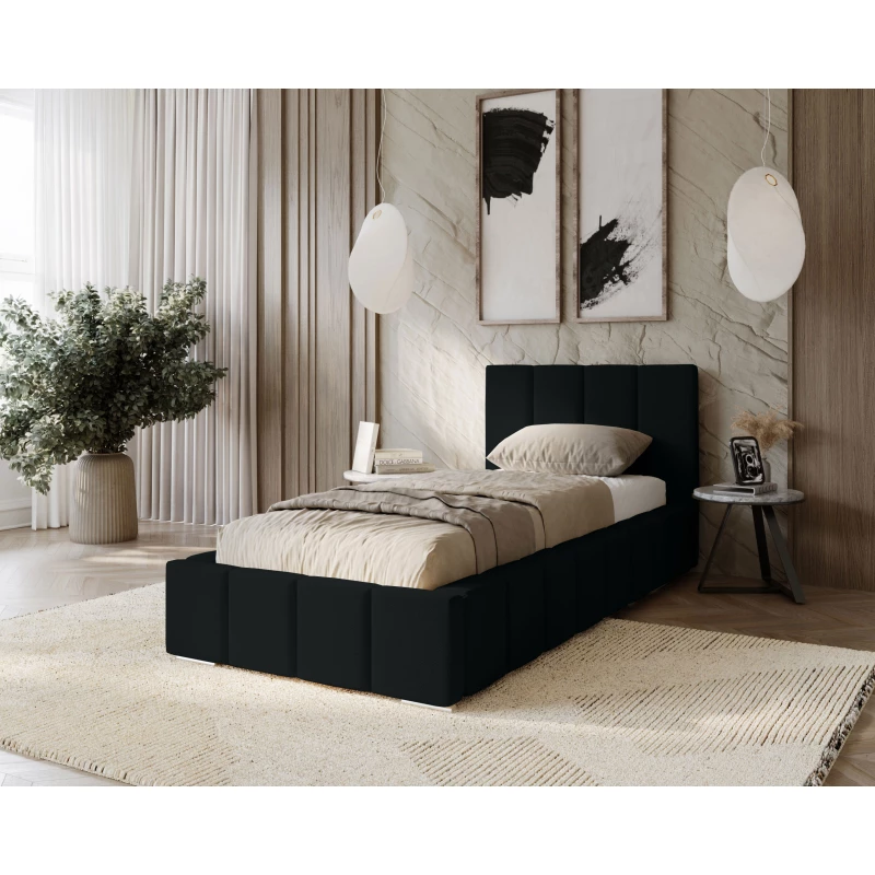 Gepolstertes Einzelbett 90x200 mit Stauraum BURKE - schwarz