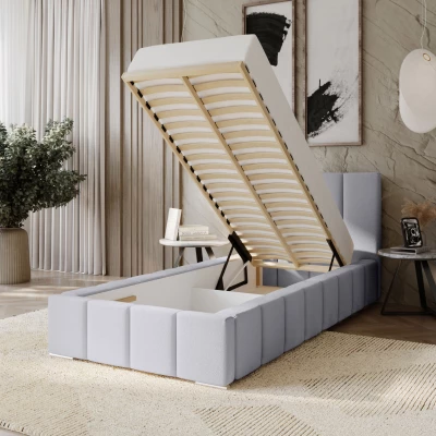 Gepolstertes Einzelbett 90x200 mit Stauraum BURKE - hellblau
