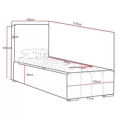 Gepolstertes Einzelbett 90x200 mit Stauraum BURKE - hellblau