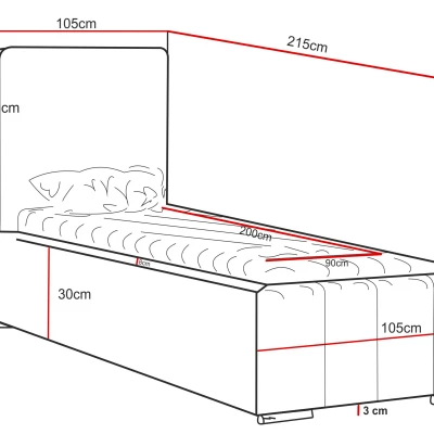 Gepolstertes Einzelbett 90x200 mit Stauraum BURKE - Esche