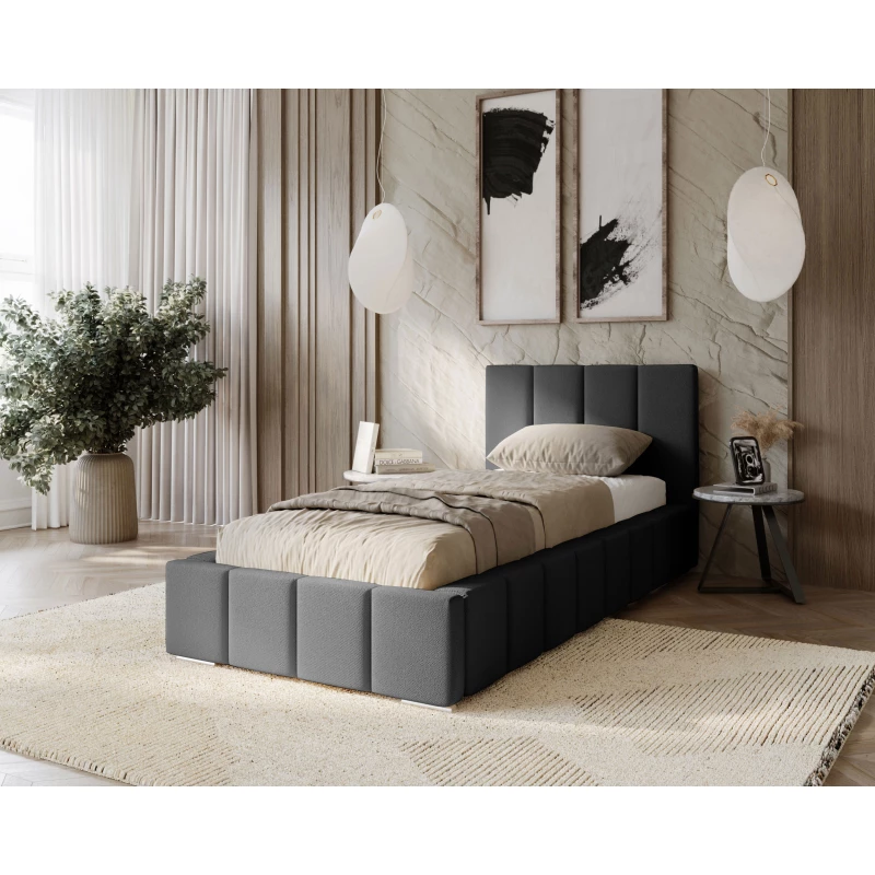 Gepolstertes Einzelbett 100x200 mit Stauraum BURKE - Stahlgrau