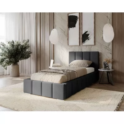 Gepolstertes Einzelbett 100x200 mit Stauraum BURKE - Stahlgrau