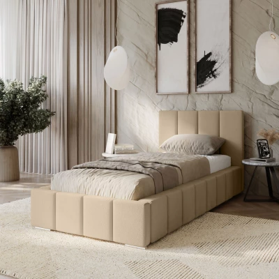 Gepolstertes Einzelbett 100x200 mit Stauraum BURKE - Creme