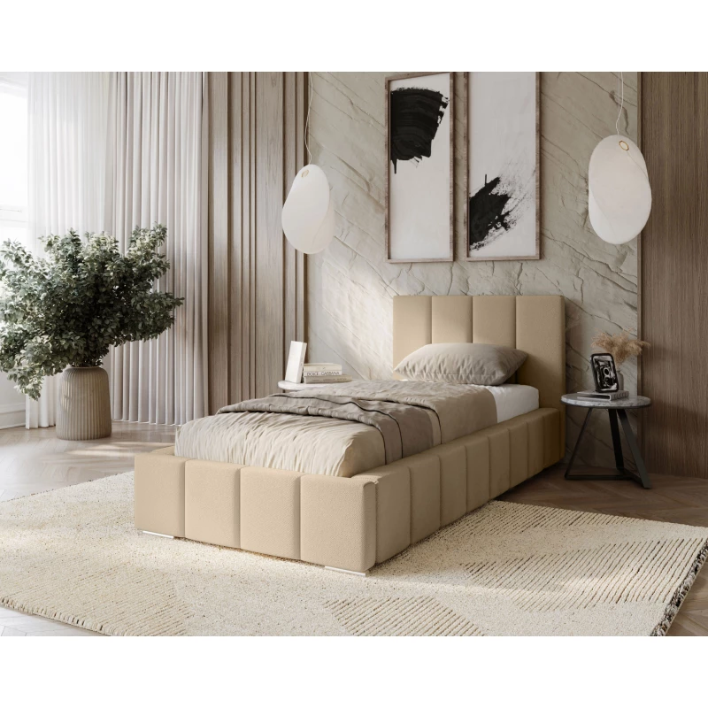 Gepolstertes Einzelbett 100x200 mit Stauraum BURKE - Creme