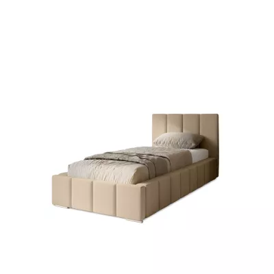 Gepolstertes Einzelbett 100x200 mit Stauraum BURKE - Creme