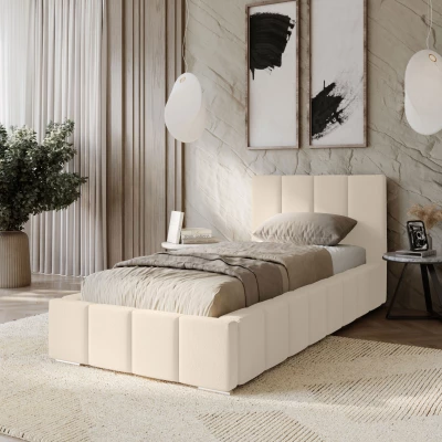 Gepolstertes Einzelbett 100x200 mit Stauraum BURKE - Vanille