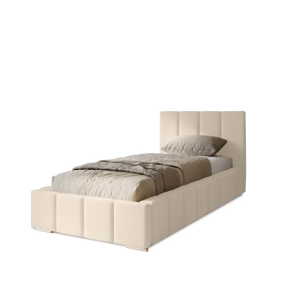 Gepolstertes Einzelbett 100x200 mit Stauraum BURKE - Vanille