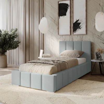 Gepolstertes Einzelbett 100x200 mit Stauraum BURKE - Esche