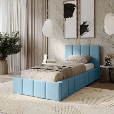 Gepolstertes Einzelbett 100x200 mit Stauraum BURKE - hellblau