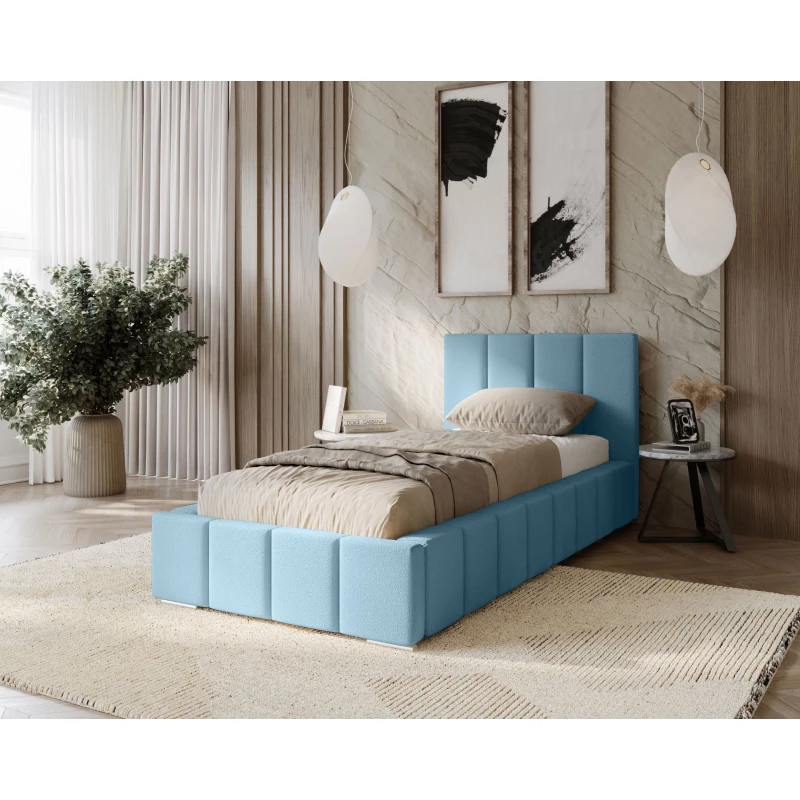Gepolstertes Einzelbett 100x200 mit Stauraum BURKE - hellblau
