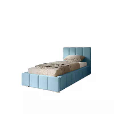 Gepolstertes Einzelbett 100x200 mit Stauraum BURKE - hellblau