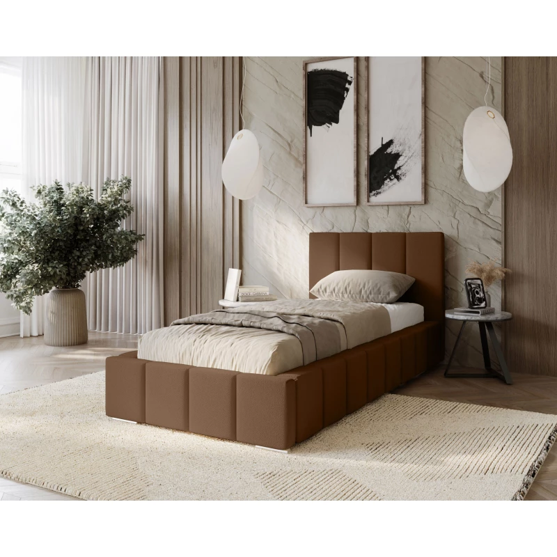 Gepolstertes Einzelbett 100x200 mit Stauraum BURKE - braun