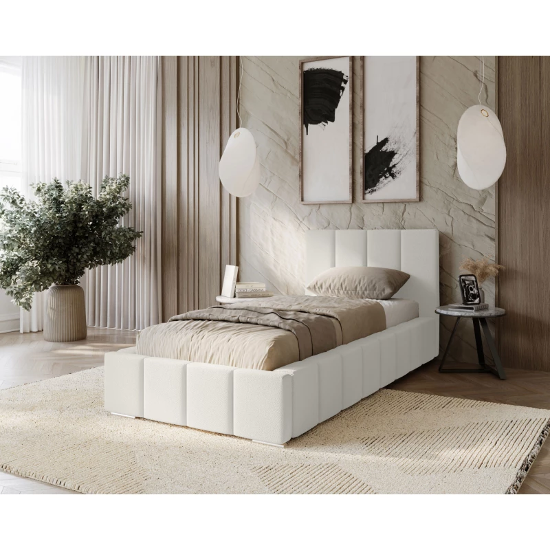 Gepolstertes Einzelbett 100x200 mit Stauraum BURKE - weiß