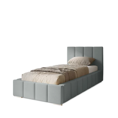 Gepolstertes Einzelbett 100x200 mit Stauraum BURKE - Platin