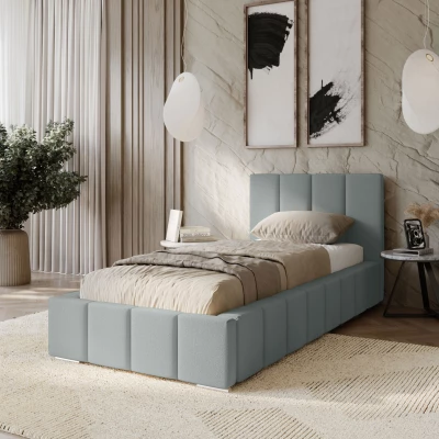Gepolstertes Einzelbett 100x200 mit Stauraum BURKE - Platin