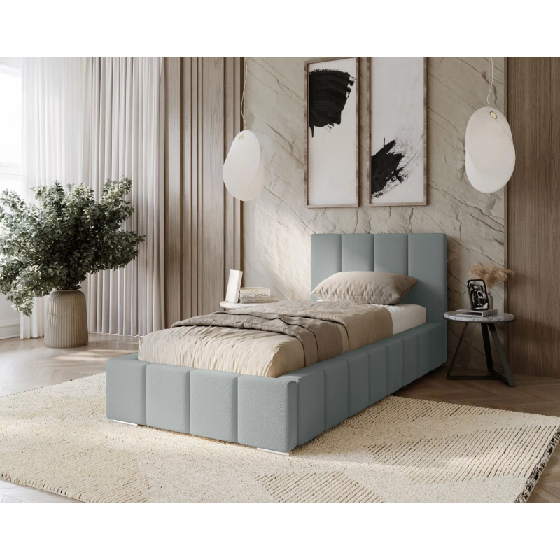 Gepolstertes Einzelbett 100x200 mit Stauraum BURKE - Platin