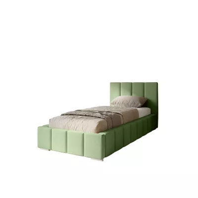 Gepolstertes Einzelbett 100x200 mit Stauraum BURKE - Khaki
