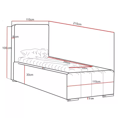 Gepolstertes Einzelbett 100x200 mit Stauraum BURKE - Esche