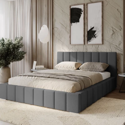 Gepolstertes Einzelbett 120x200 mit Stauraum BURKE - Stahlgrau
