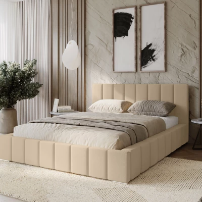 Gepolstertes Einzelbett 120x200 mit Stauraum BURKE - Creme