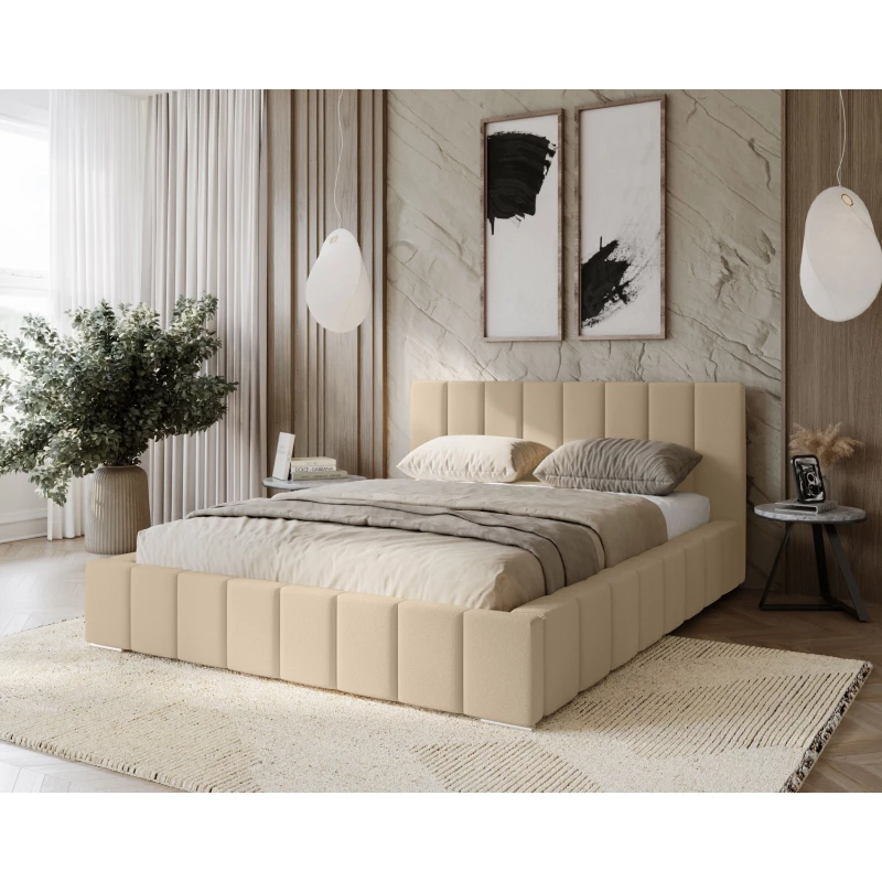 Gepolstertes Einzelbett 120x200 mit Stauraum BURKE - Creme