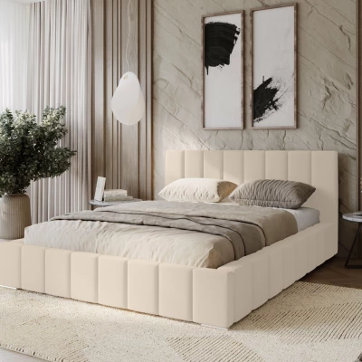Gepolstertes Einzelbett 120x200 mit Stauraum BURKE - Vanille