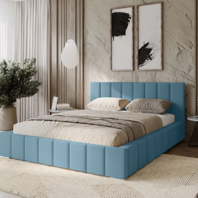 Gepolstertes Einzelbett 120x200 mit Stauraum BURKE - hellblau