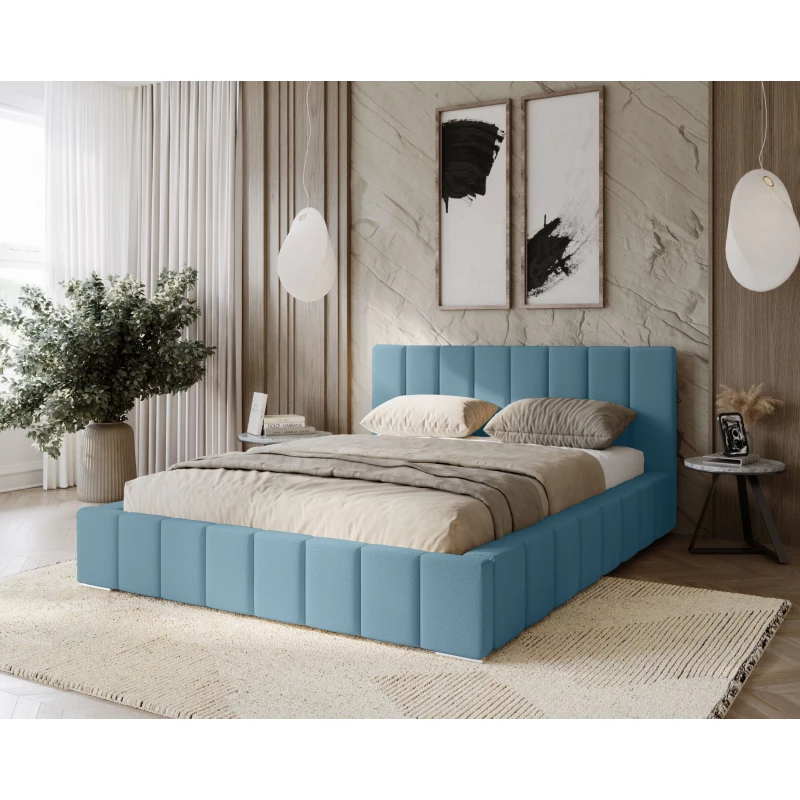 Gepolstertes Einzelbett 120x200 mit Stauraum BURKE - hellblau