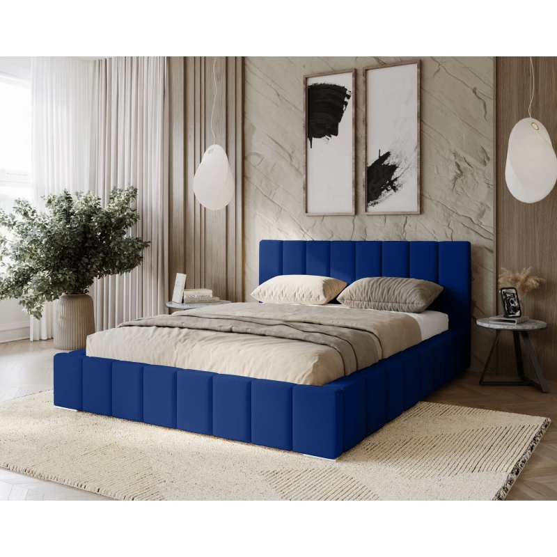 Gepolstertes Einzelbett 120x200 mit Stauraum BURKE - dunkelblau