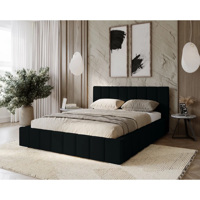 Gepolstertes Einzelbett 120x200 mit Stauraum BURKE - schwarz