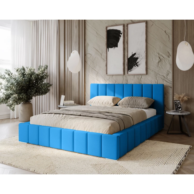 Gepolstertes Einzelbett 120x200 mit Stauraum BURKE - blau