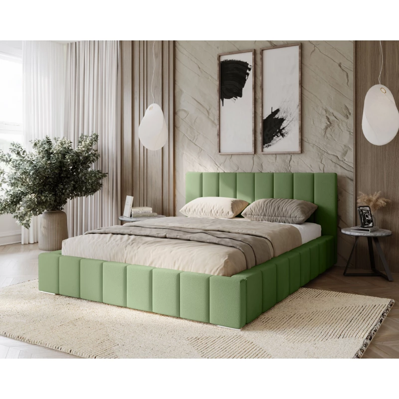 Gepolstertes Einzelbett 120x200 mit Stauraum BURKE - Khaki