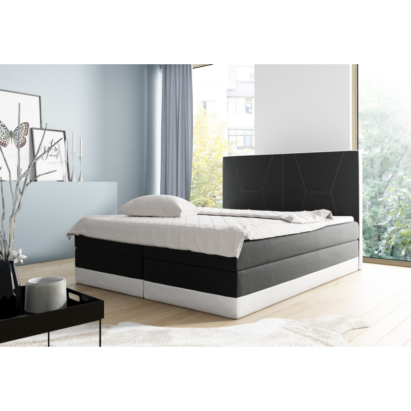 Doppelbett Stefani, gepolstert, schwarz/weiß, 140 + gratis Matratzenauflage