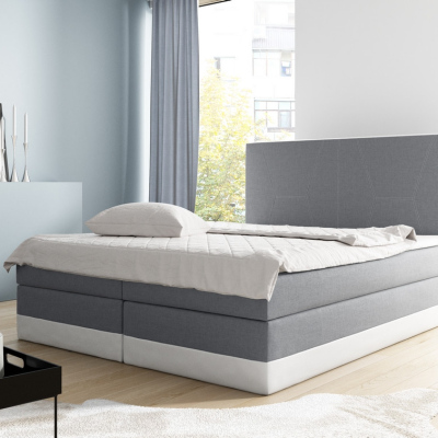 Boxspringbett Stefani, graublau, weiß, 160 cm + gratis Matratzenauflage