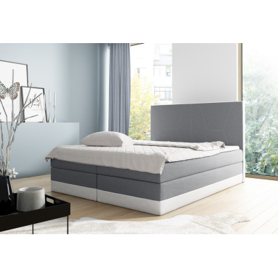 Boxspringbett Stefani, graublau, weiß, 160 cm + gratis Matratzenauflage