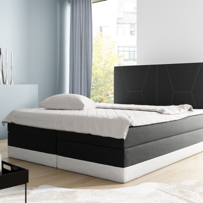 Boxspringbett Stefani, schwarz/weiß, 160 + gratis Matratzenauflage