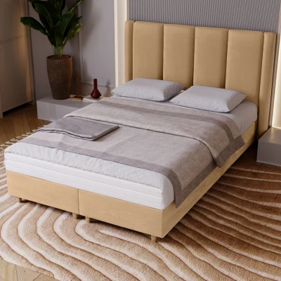 Gepolstertes Einzelbett 120x200 KENBRIDGE - warmes Beige