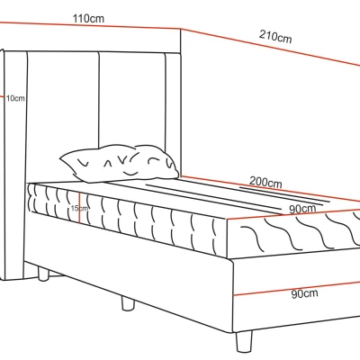 Gepolstertes Einzelbett 90x200 KENBRIDGE - grau