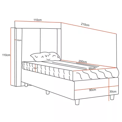 Gepolstertes Einzelbett 90x200 KENBRIDGE - grau