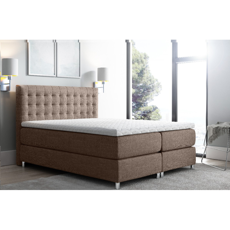 Hohes Polsterbett boxspring Luca braun 140 + gratis Topper