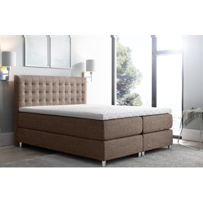 Hohes Polsterbett boxspring Luca braun 140 + gratis Topper