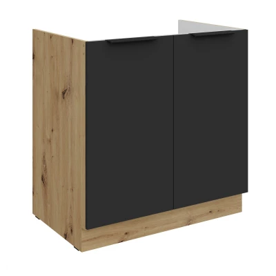 Spülenschrank LUNARA – Breite 80 cm, Schwarz/Eiche Artisan