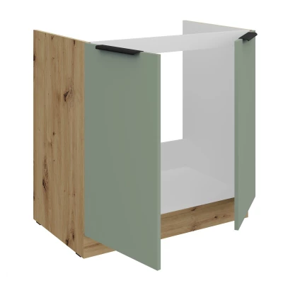 Spülenunterschrank LUNARA – Breite 80 cm, grün/Eiche handwerklich gefertigt