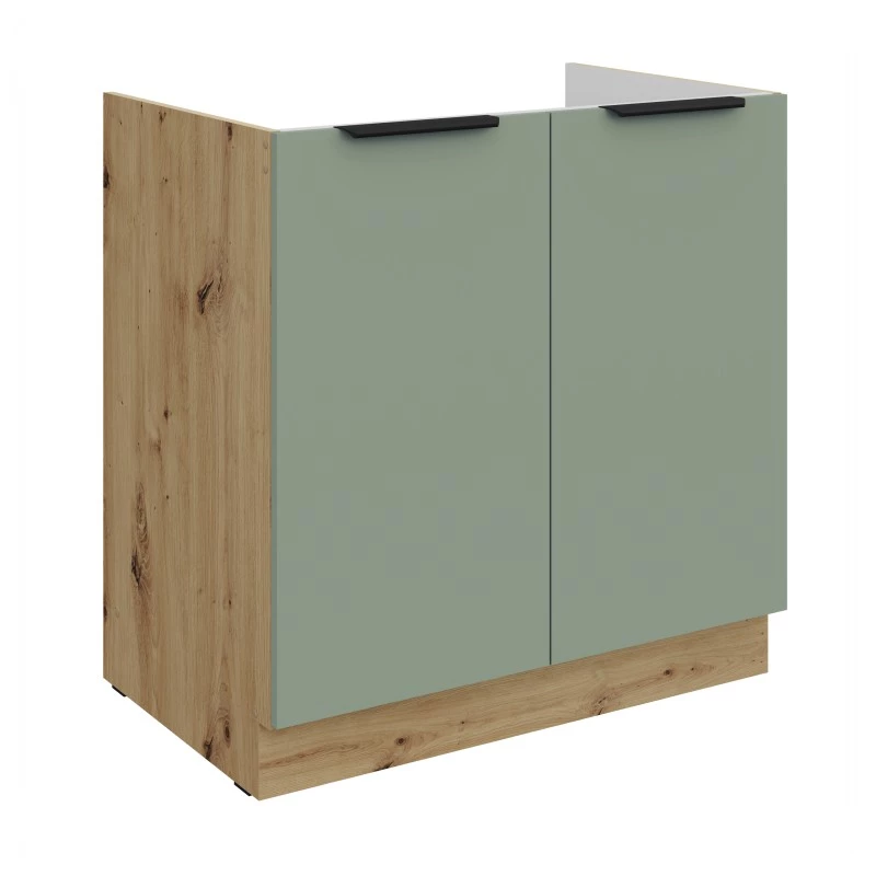Spülenunterschrank LUNARA – Breite 80 cm, grün/Eiche handwerklich gefertigt