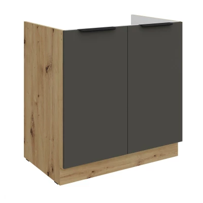 LUNARA Spülenschrank – Breite 80 cm, Graphit/Eiche (Artisan)