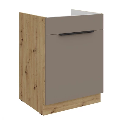 LUNARA Spülenunterschrank – Breite 60 cm, Dunkelbeige/Eiche Artisan