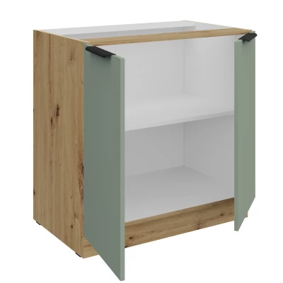 Unterschrank LUNARA mit zwei Türen – Breite 80 cm, grün/Eiche (handwerklich gefertigt)
