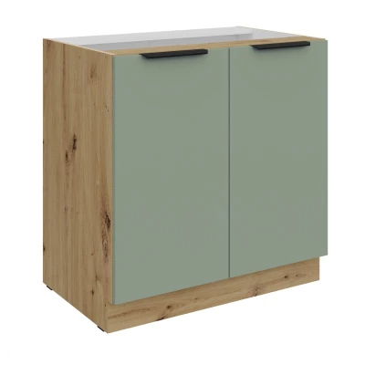 Unterschrank LUNARA mit zwei Türen – Breite 80 cm, grün/Eiche (handwerklich gefertigt)