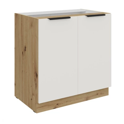 LUNARA Unterschrank mit zwei Türen – Breite 80 cm, Weiß/Eiche (handwerklich)