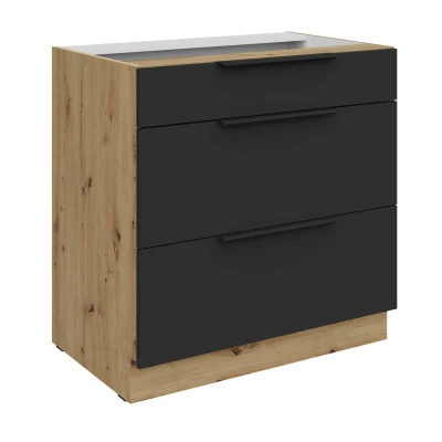 LUNARA Unterschrank mit Schubladen – Breite 80 cm, Schwarz/Eiche (Artisan).